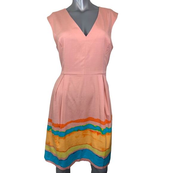 Tracy Reese for Anthropologie Painterly Pleated Dress Size 10 Sleeveless Peach - Picture 1 of 10